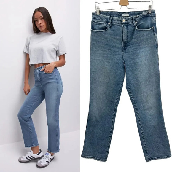 Good‎ American Good Curve Straight Jeans Blue858 Wash Size 14 / 32 - Picture 1 of 12
